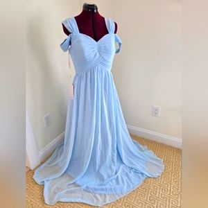 JJ's House Blue A-Line V-Neck Chiffon Evening Dress Size 10